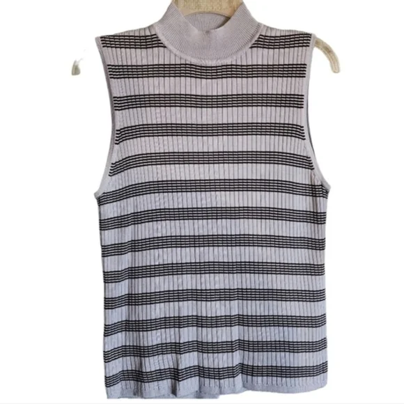 Vintage Burberrys Silk Blue Striped Sleeveless Ribbed Knit Women's Top S… - Picture 2 of 16